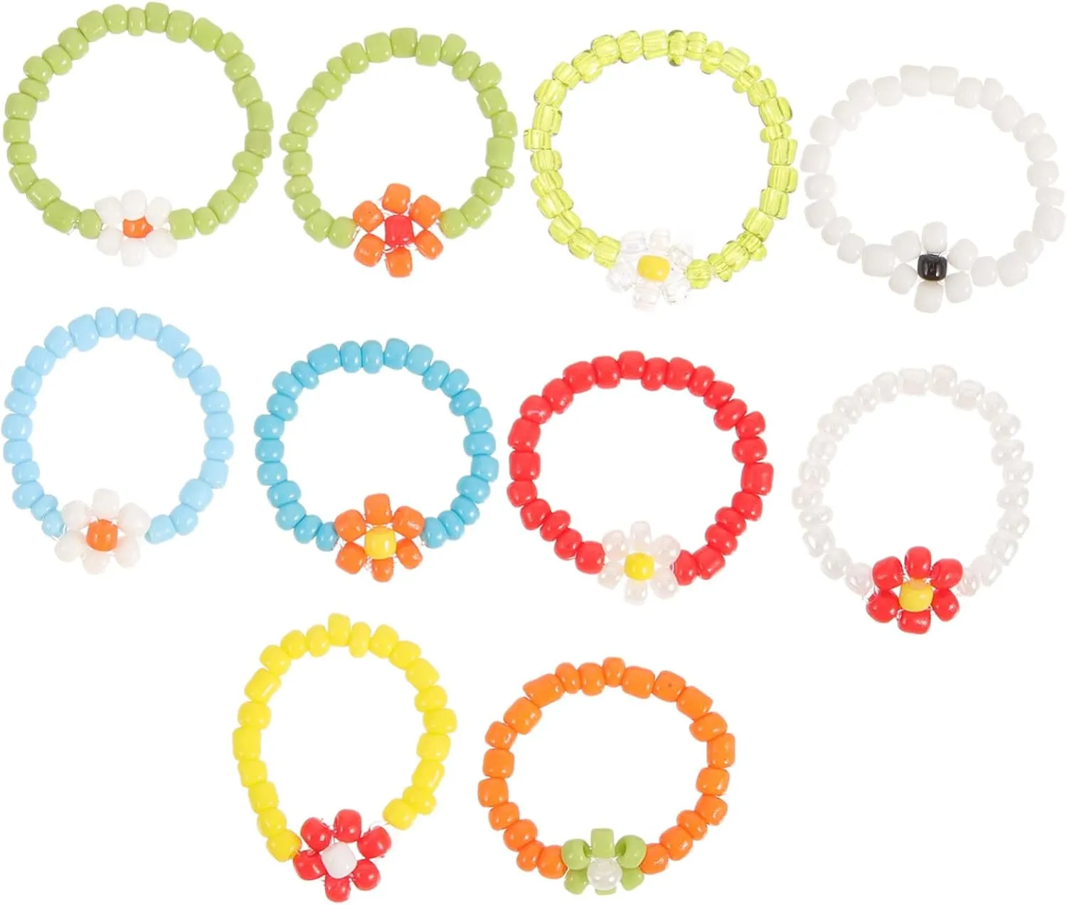 10Pcs Flower Bead Rings Cute Beaded Jewelry for Women Lightweight Durable Finger Rings for Beach Everyday Wear Present