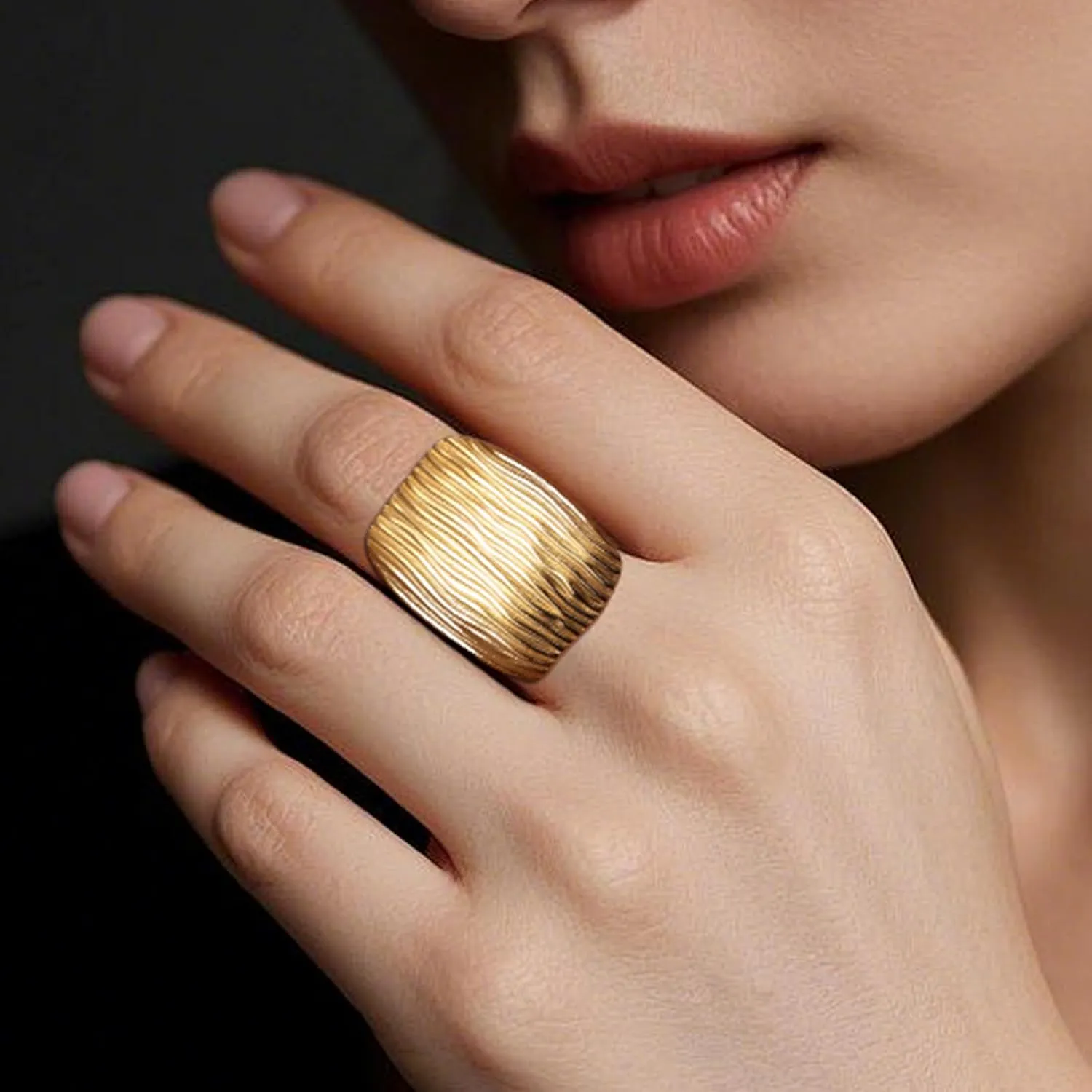18K Gold Thick Stainless Steel Geometric Stackable Ring, Colorfast, Adjustable Wide Opening, Men's and Women's Couple Rings, Women's Stacking Rings.