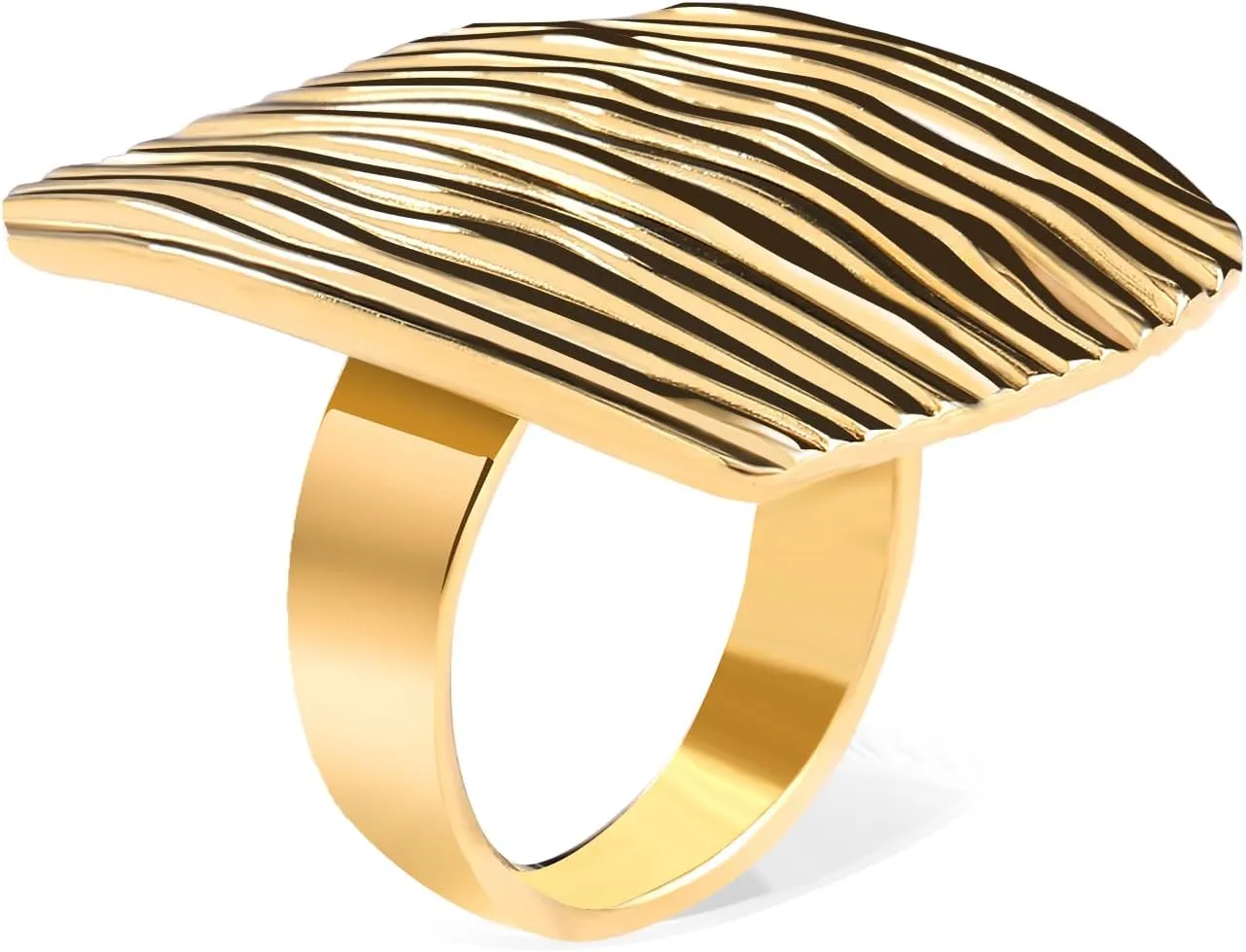 18K Gold Thick Stainless Steel Geometric Stackable Ring, Colorfast, Adjustable Wide Opening, Men's and Women's Couple Rings, Women's Stacking Rings.