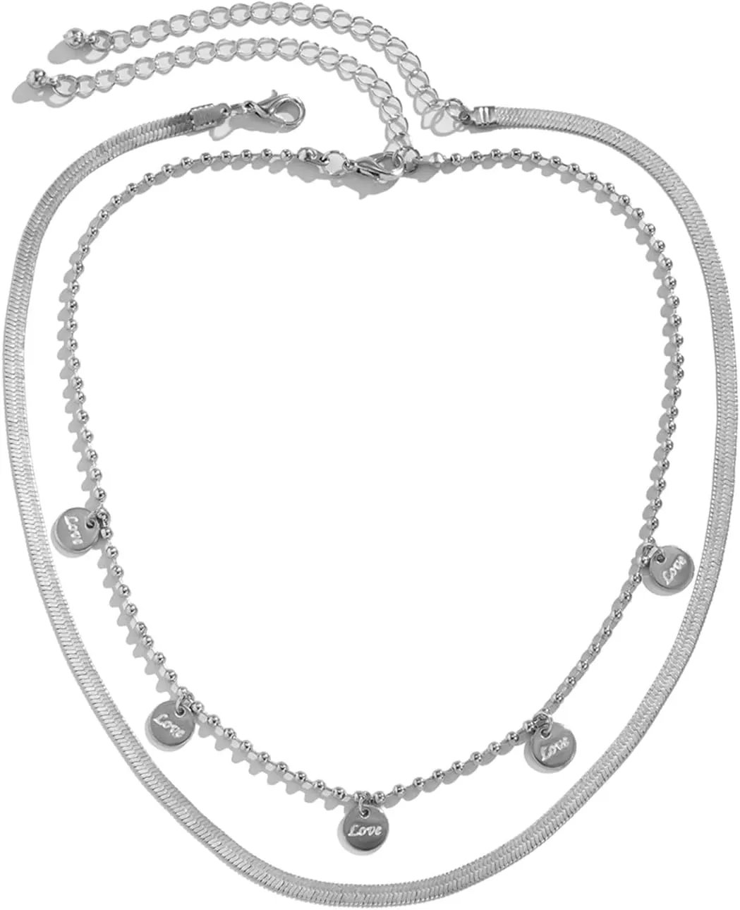 2 Layer Layered Necklaces Sets for Women , Love Flat Snake Chain Gold Layering Necklaces for Women