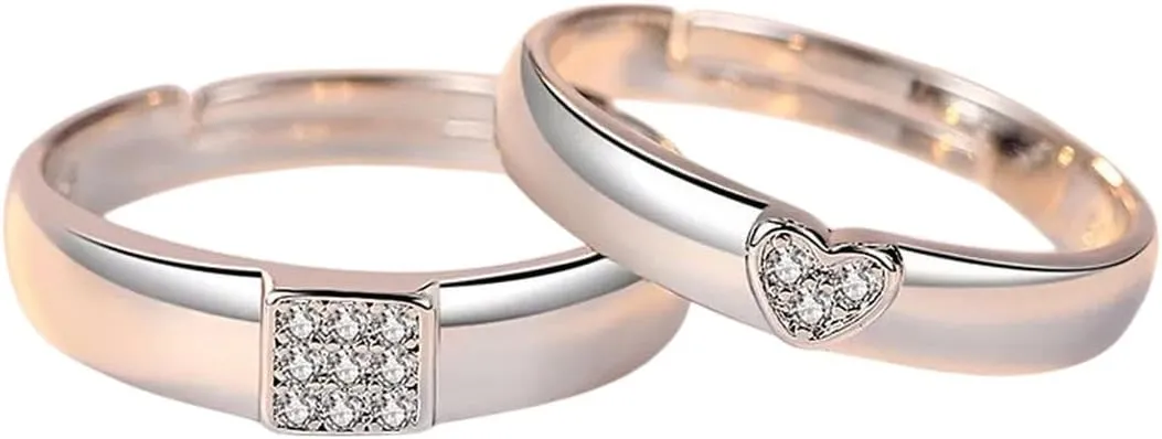 2Pcs/Sets Geometric Love Heart Zircon Rings Paired Rings for Couple Promise Matching Wedding Ring Set Senior Designer Jewelry
