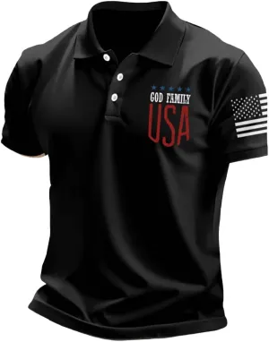 4th of July Mens Graphic Golf Polo Shirts USA Patriotic Quick Dry Shirt Moisture Wicking Short Sleeve Performance Top
