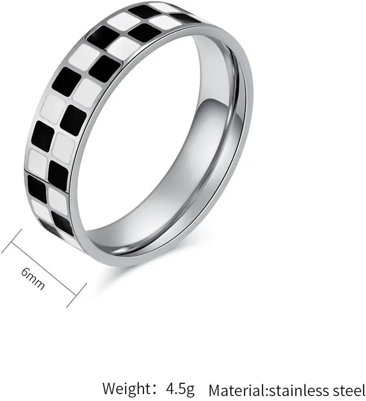 6mm 14K Gold Plated/Stainless Steel Checkerboard Band Rings - Polished Knuckle Statement Rings, Comfort Fit, Sizes 5-10
