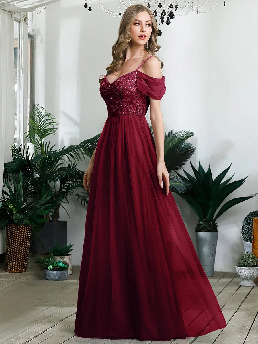 A-Line Sweetheart Neckline Ruffle Sleeve Tulle Wholesale Bridesmaid Dress