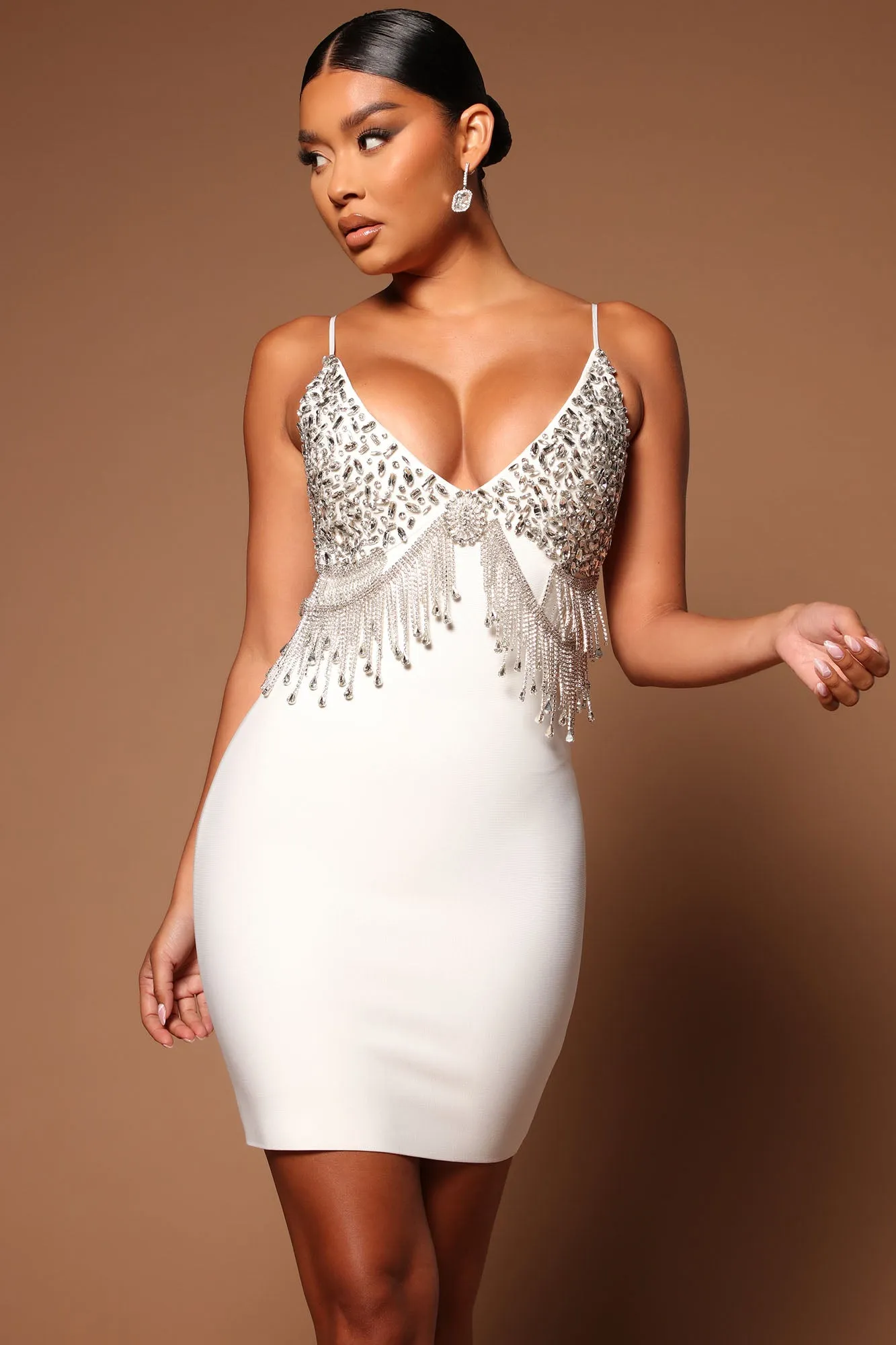 Adelaide Embellished Bandage Mini Dress - White