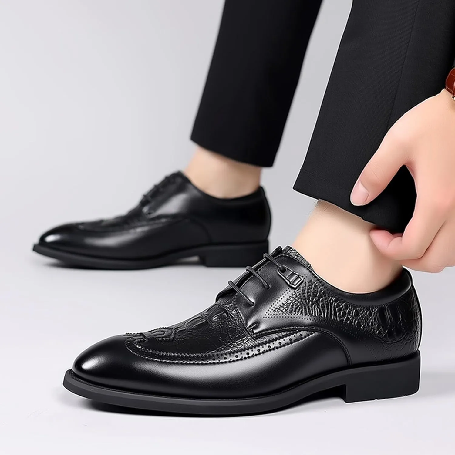 ADMLZQQ Men Dress Shoes Lace Up Oxford Classic Plain Toe Modern Formal Leather Shoes for Men