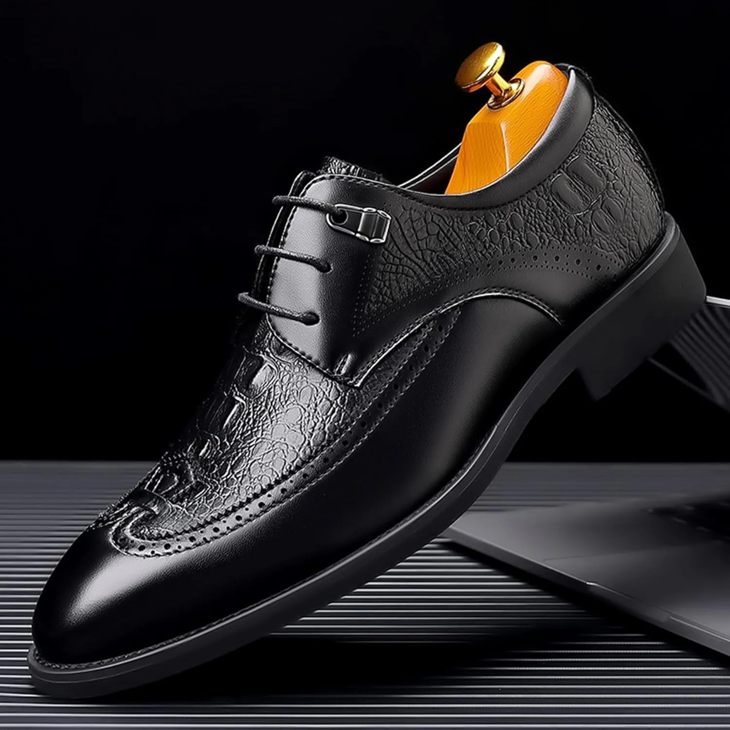 ADMLZQQ Men Dress Shoes Lace Up Oxford Classic Plain Toe Modern Formal Leather Shoes for Men