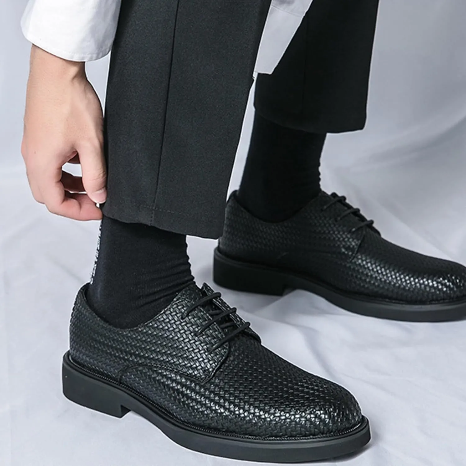 ADMLZQQ Men's Braided Pattern Dress Shoes Classic Formal Oxford Shoes Modern Cap Toe Derby Shoes