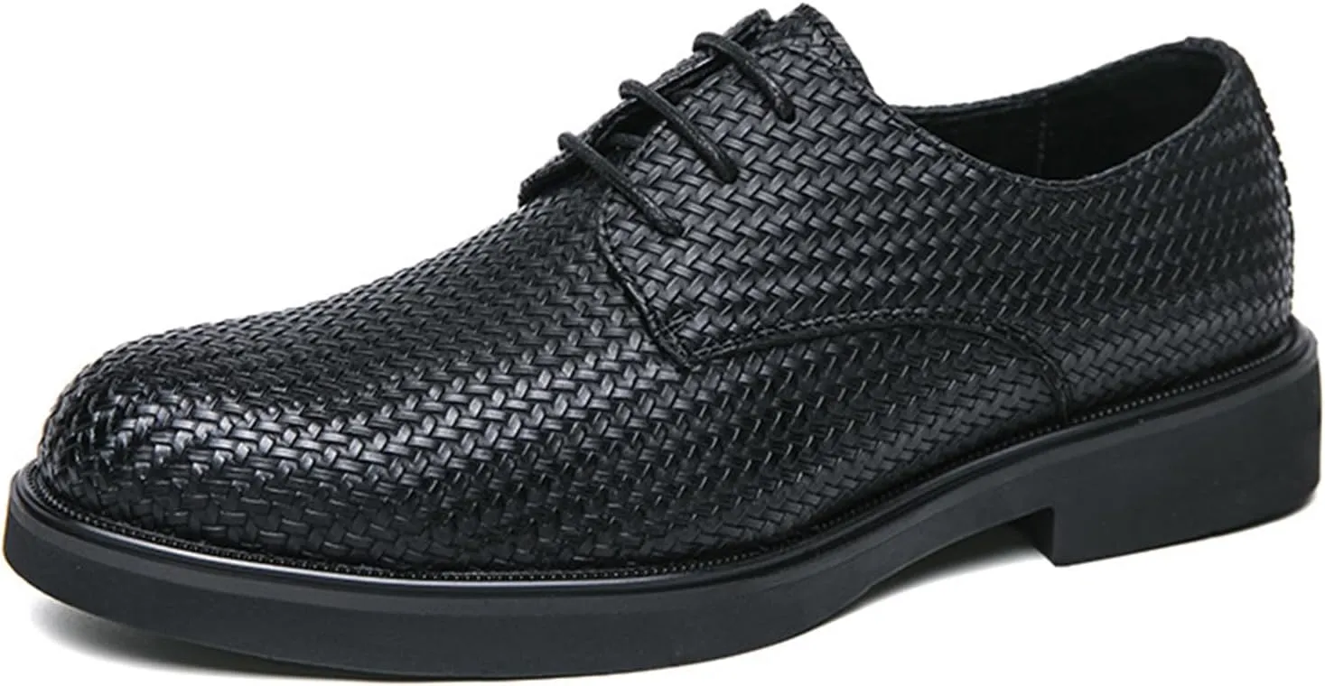 ADMLZQQ Men's Braided Pattern Dress Shoes Classic Formal Oxford Shoes Modern Cap Toe Derby Shoes