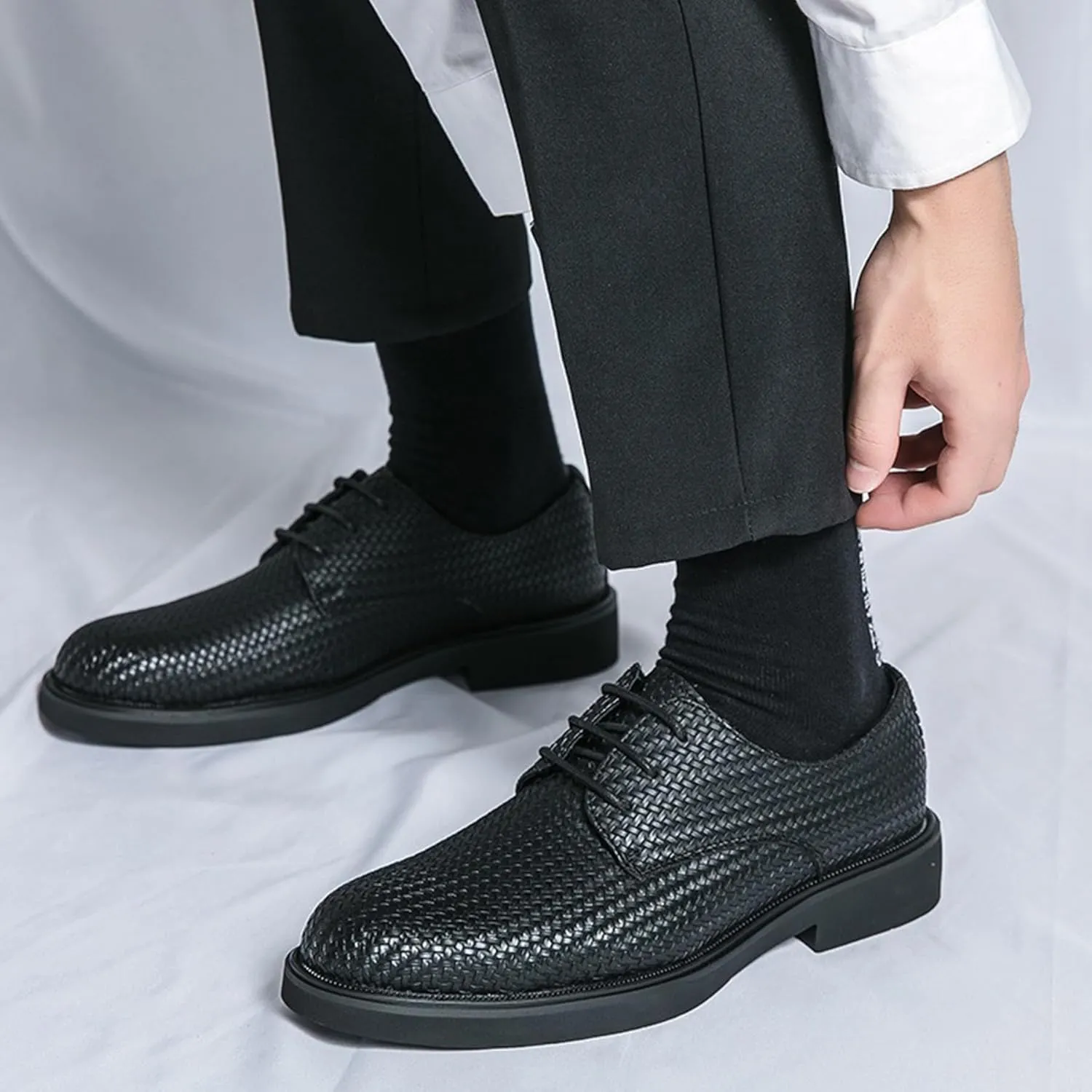 ADMLZQQ Men's Braided Pattern Dress Shoes Classic Formal Oxford Shoes Modern Cap Toe Derby Shoes