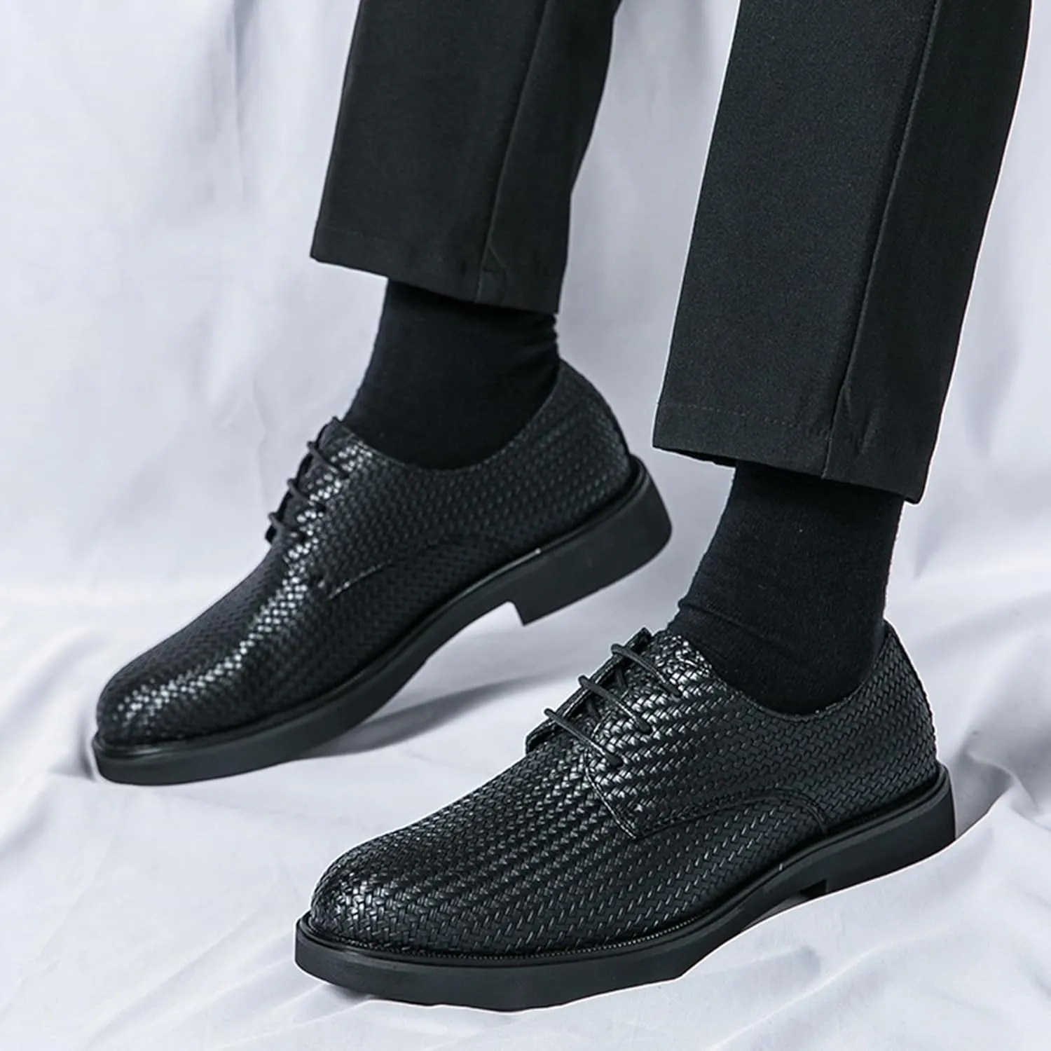 ADMLZQQ Men's Braided Pattern Dress Shoes Classic Formal Oxford Shoes Modern Cap Toe Derby Shoes