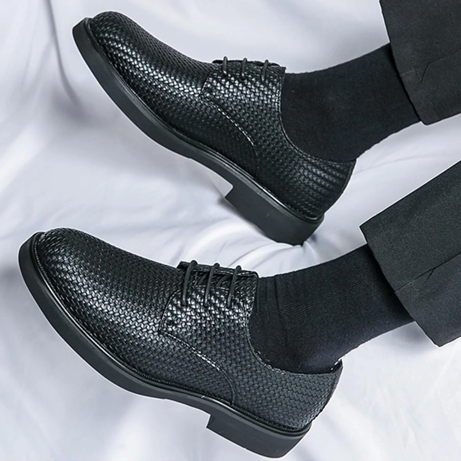 ADMLZQQ Men's Braided Pattern Dress Shoes Classic Formal Oxford Shoes Modern Cap Toe Derby Shoes
