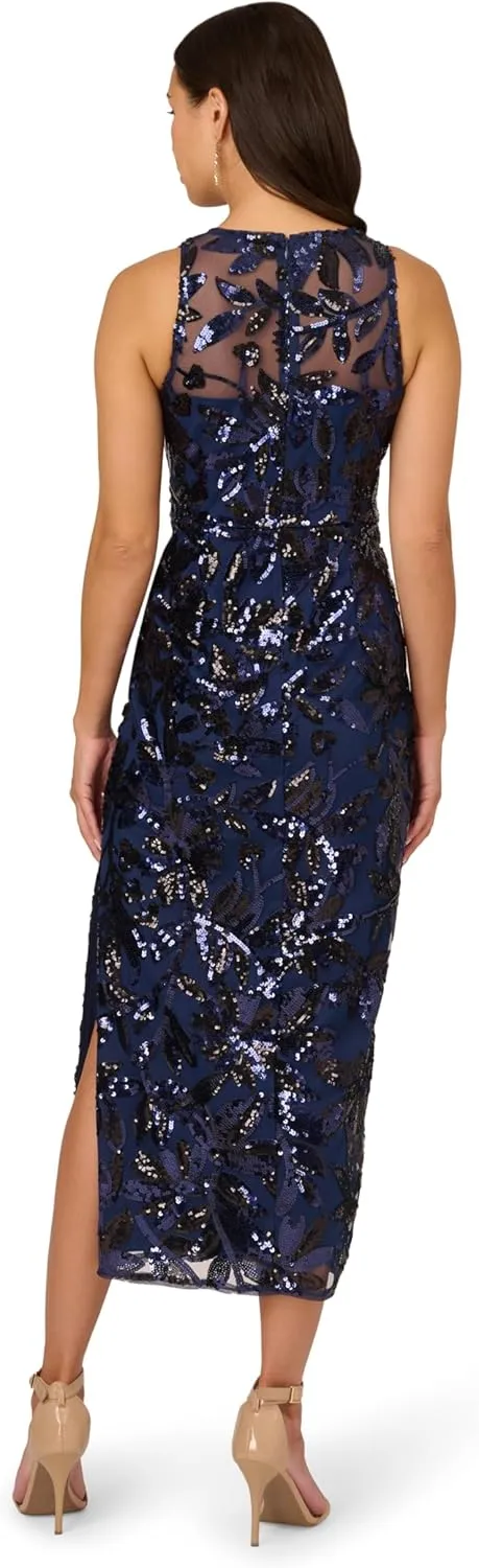 Adrianna Papell Women's Leaf Sequin Maxi Dress
