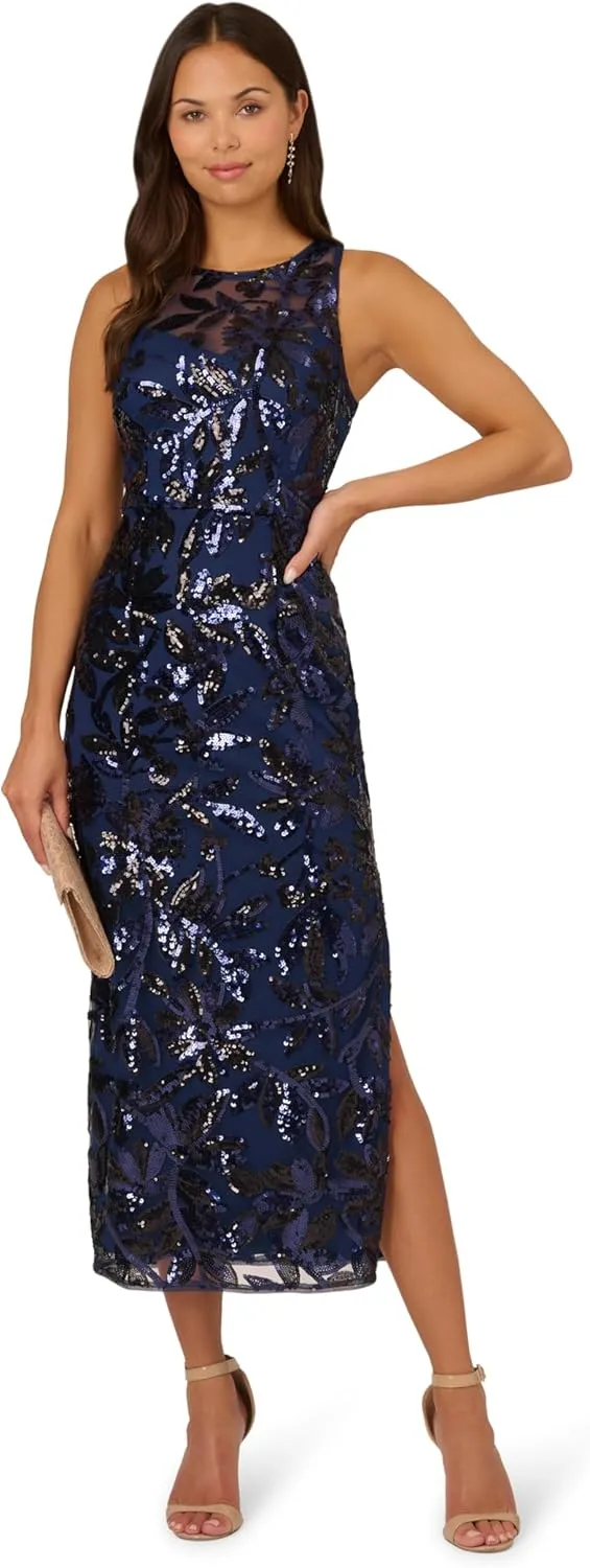 Adrianna Papell Women's Leaf Sequin Maxi Dress