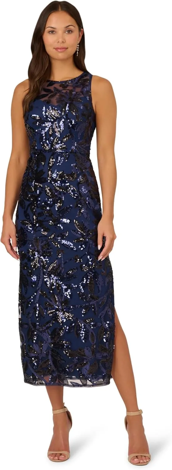 Adrianna Papell Women's Leaf Sequin Maxi Dress