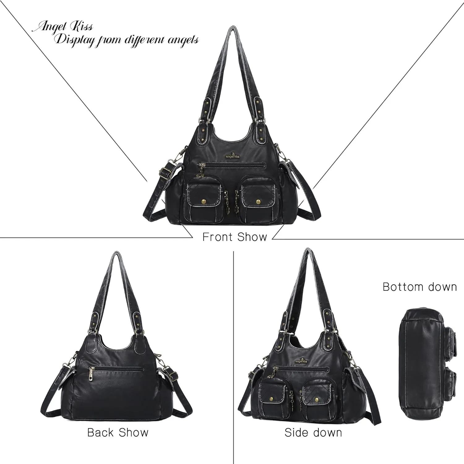 Angel Kiss Handbags for Women Large Hobo Bag Soft PU Leather Shoulder Bag for Women