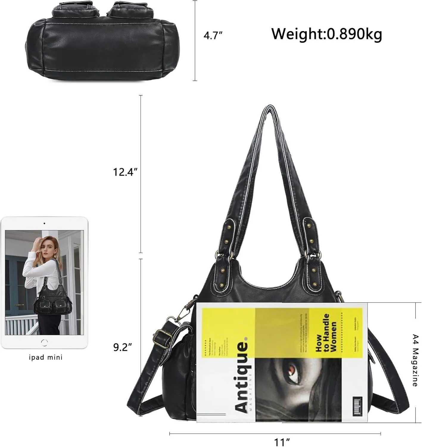Angel Kiss Handbags for Women Large Hobo Bag Soft PU Leather Shoulder Bag for Women