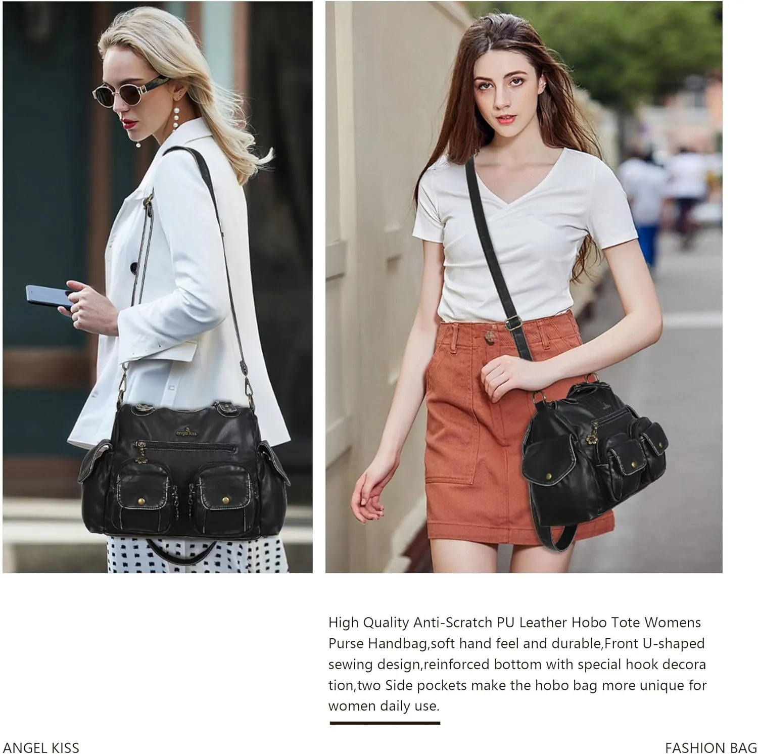 Angel Kiss Handbags for Women Large Hobo Bag Soft PU Leather Shoulder Bag for Women