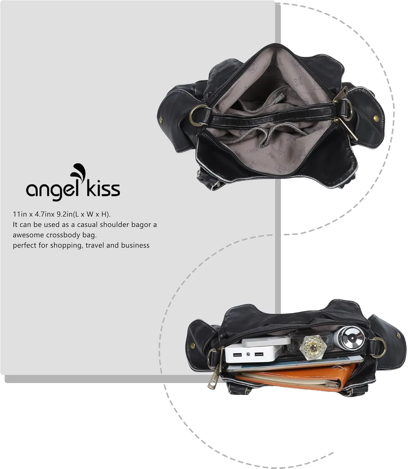 Angel Kiss Handbags for Women Large Hobo Bag Soft PU Leather Shoulder Bag for Women