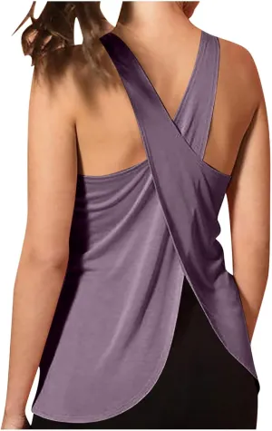 Athletic Tank Top for Women Cross Backless Workout Tops Racerback Tank Tops Open Back Running Gym Tank Yoga Tops 2024
