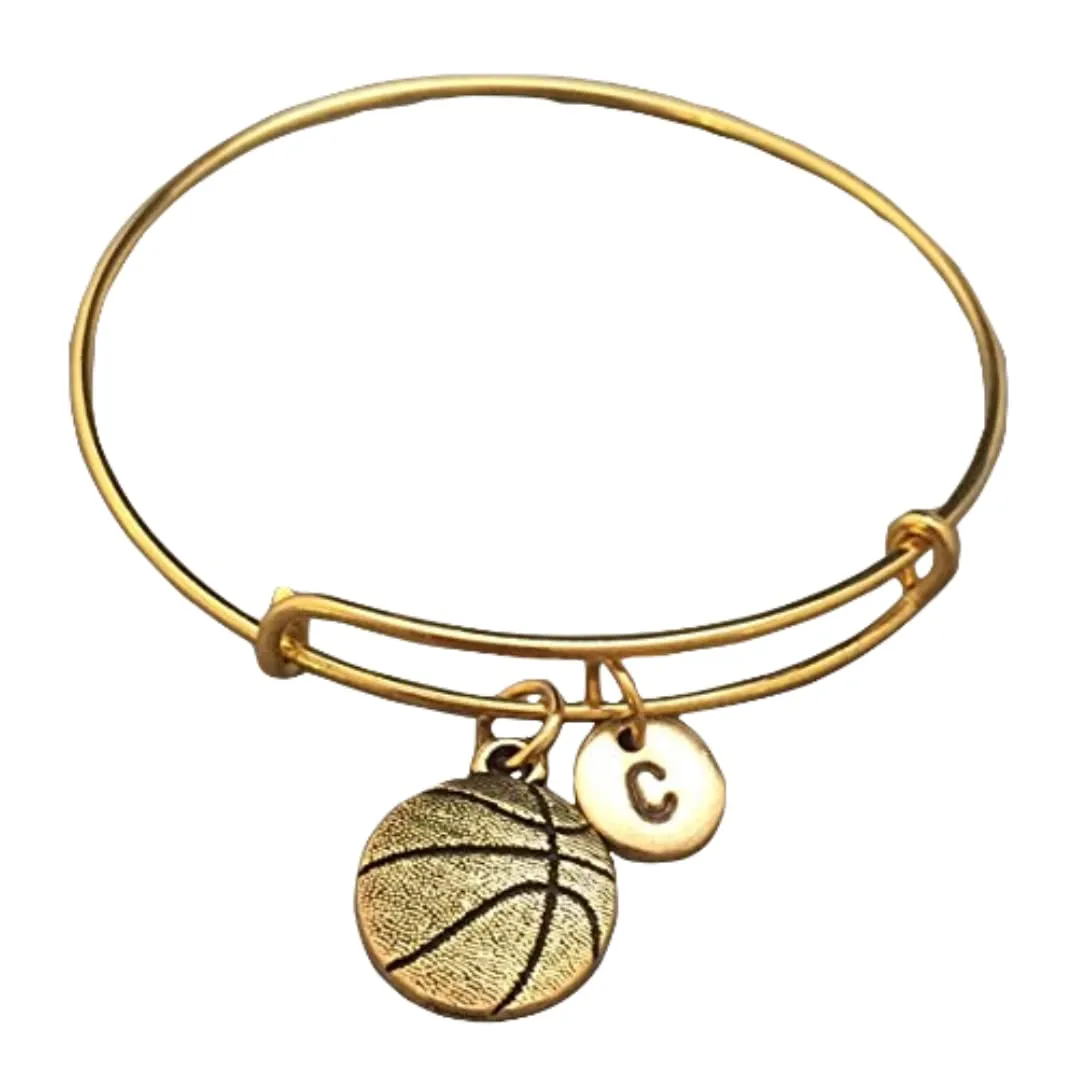 Basketball bangle, basketball charm bracelet, expandable bangle, charm bangle, personalized bracelet, initial, monogram