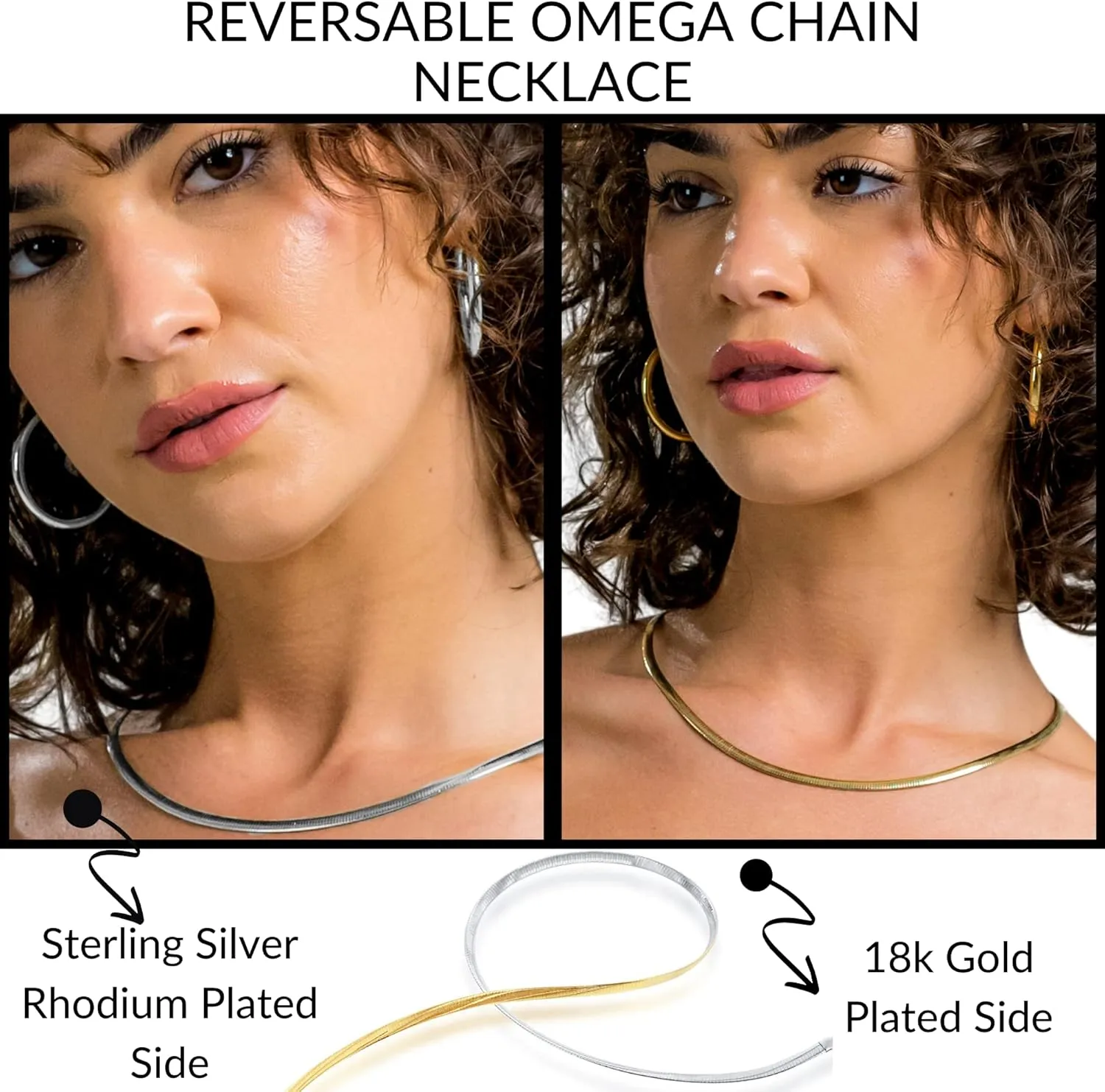 Beaux Bijoux Gold Chain Necklaces for Women | Herringbone, Paperclip, Omega Chains | Gold Plated Silver | Women's Trendy Layering Necklaces | Choose Width and Length | Gold Necklaces for Women