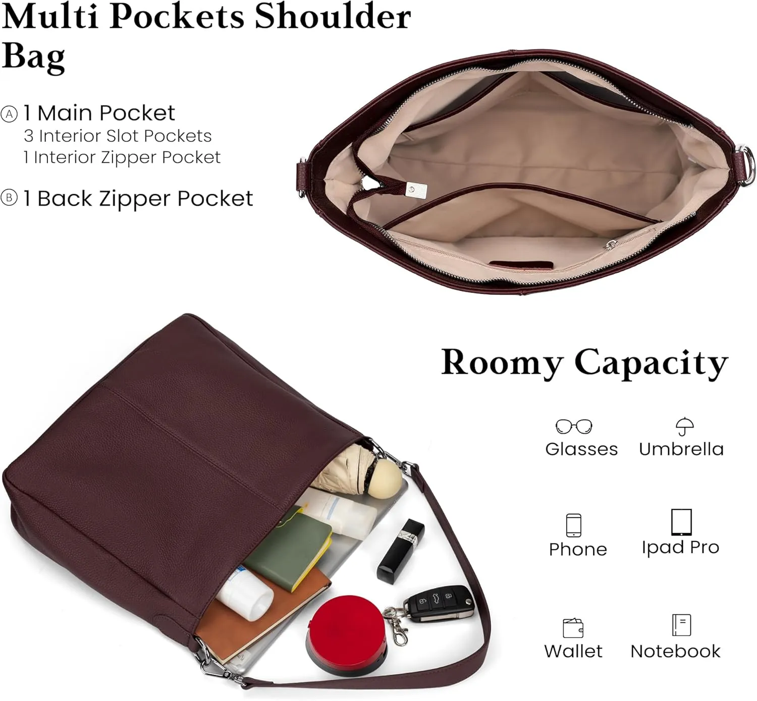 befen Genuine Leather Hobo Bags Purses for Women, Women's Shoulder bag Handbags Crossbody Bag with 2 Shoulder Straps