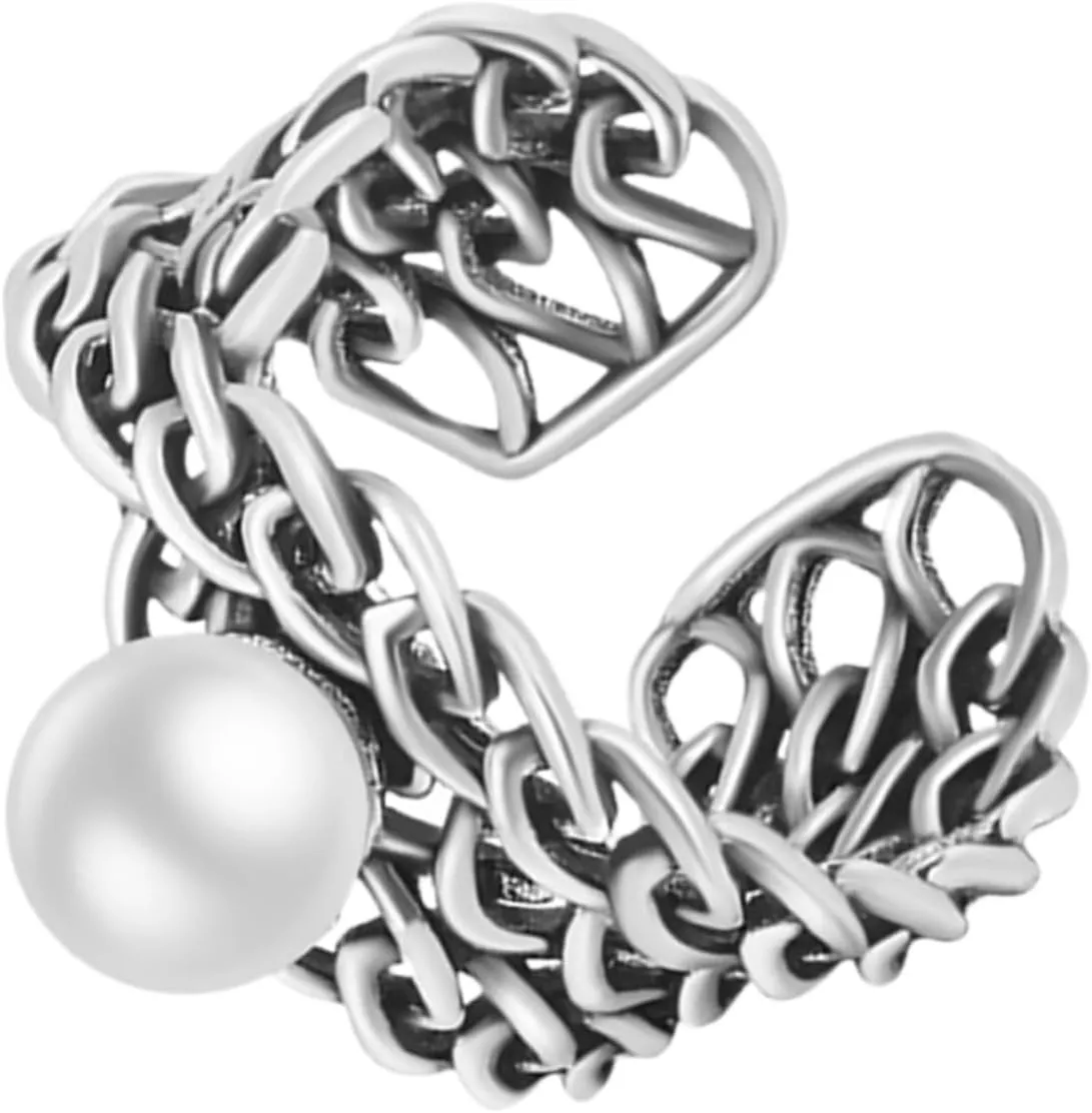 BESPORTBLE Stylish Women's Ring Pearl Teen Jewelry Geometric Wide Face Design for Party Daily Wear