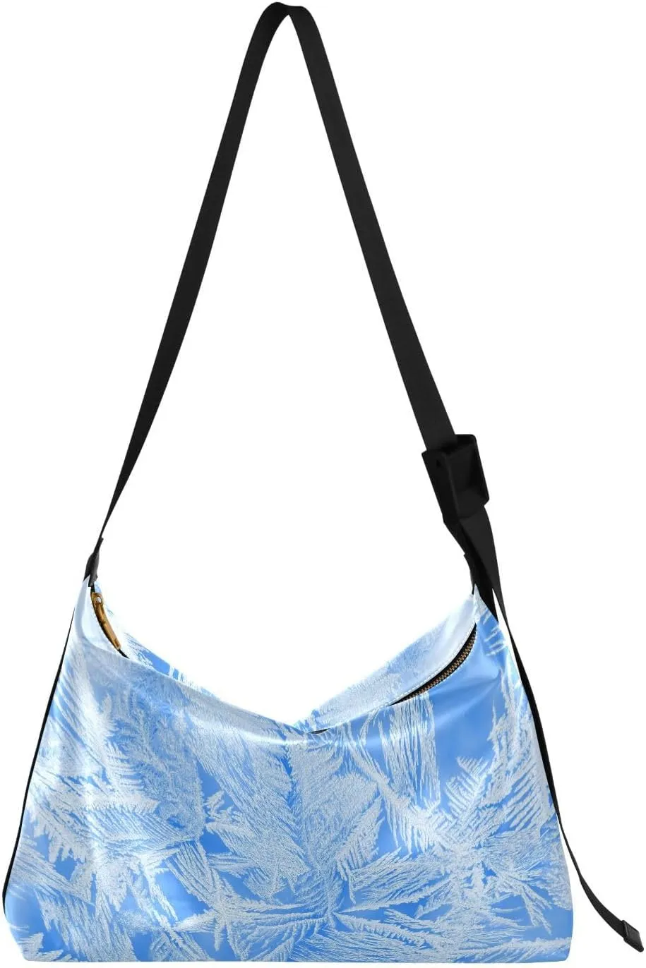 Blue Ice Flowers Womens Shoulder Bag Hobo Crossbody Leather Casual Tote Bag for Women Large Christmas Winter Handbag Shopping Bag