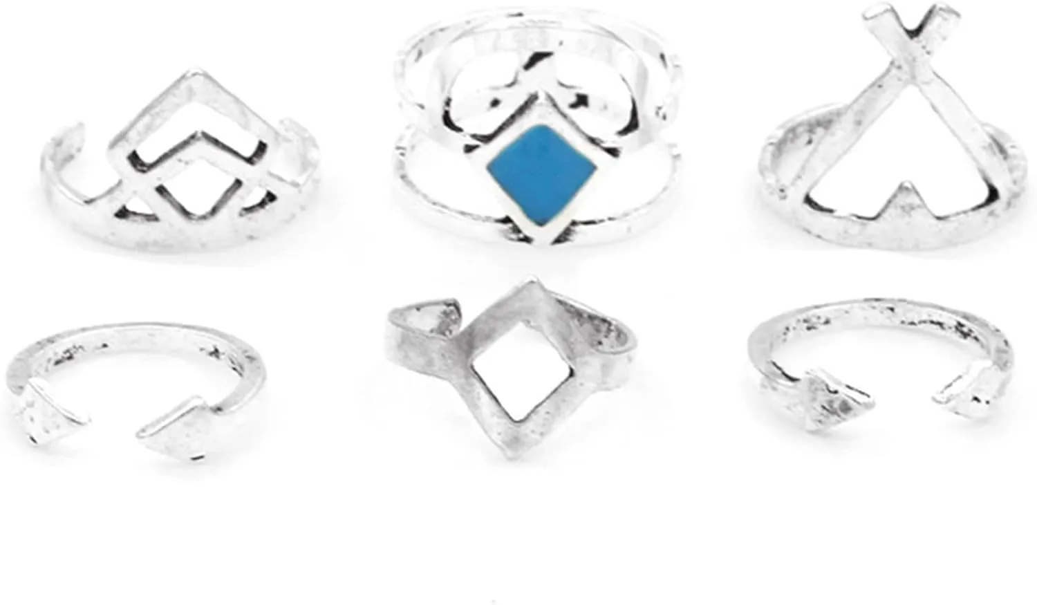 Boho Knuckle Rings Silver Geometric Arrows Finger Rings Set Stacking Retro Joint Rings Cross Rings Vintage Midi Rings 6 Piece Set for Women