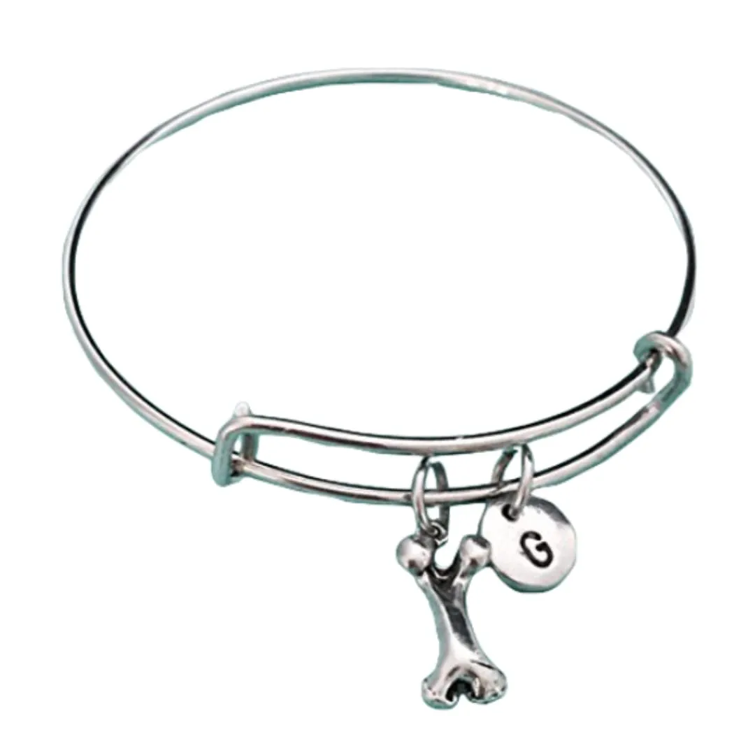 Bone bangle, bone charm bracelet, expandable bangle, charm bangle, personalized bracelet, initial bracelet, monogram