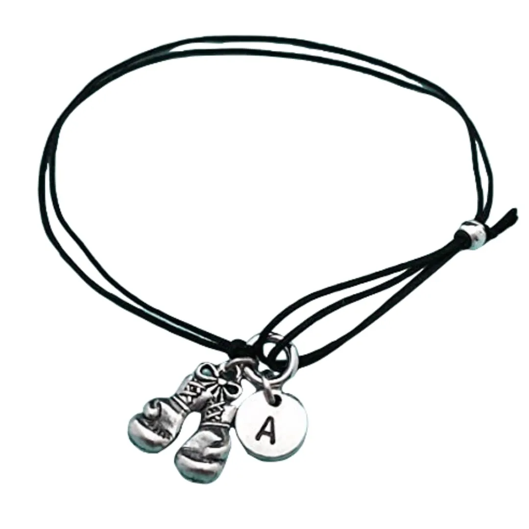 Boxing gloves cord bracelet, boxing gloves charm bracelet, adjustable bracelet, charm bracelet, personalized, initial, monogram