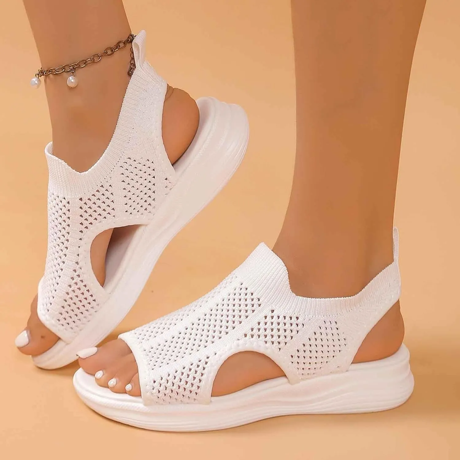 Breathable Mesh Sandals For Women Orthopedic Womens Sandals Arch Support T-Strap Flat Comfortable Summer Shoes