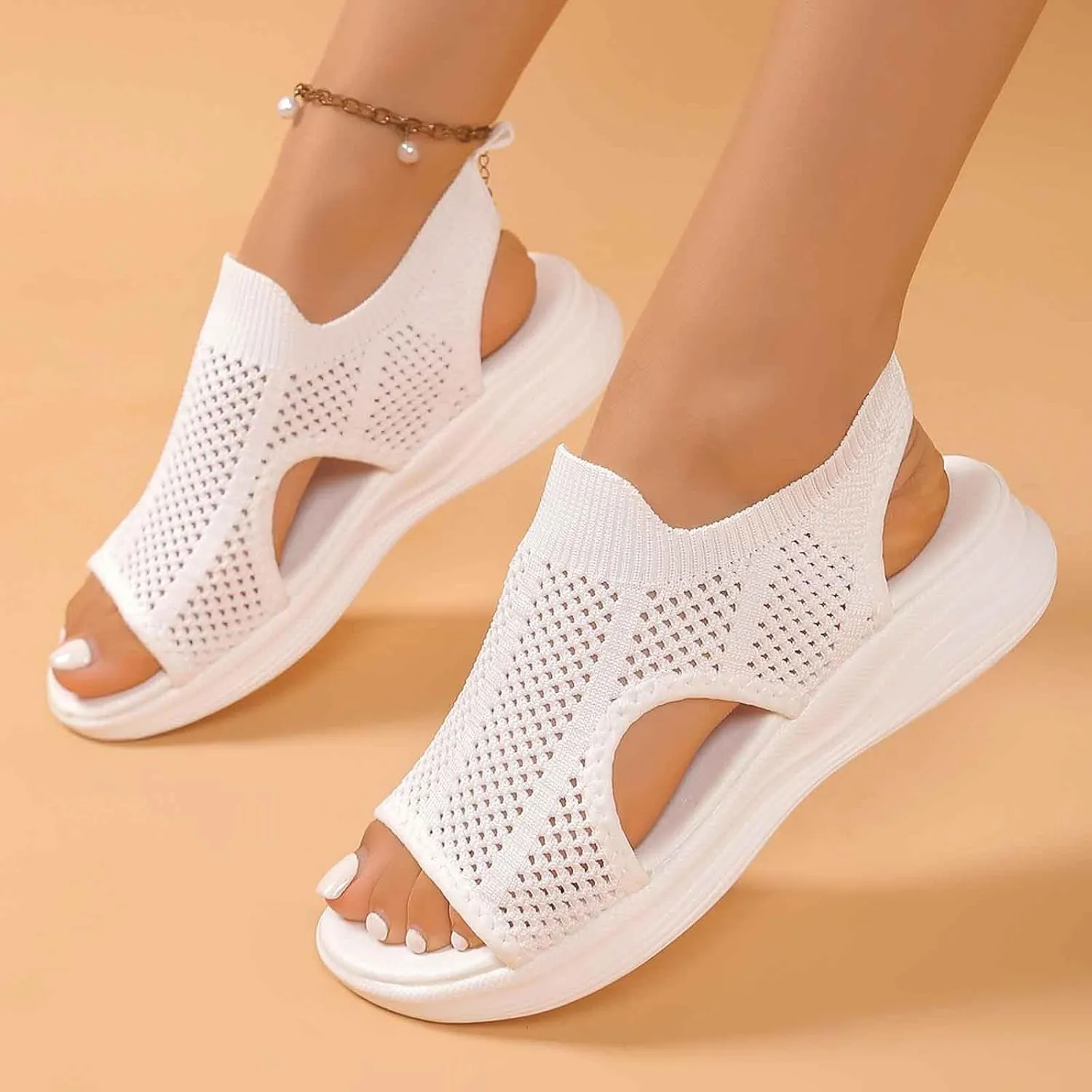 Breathable Mesh Sandals For Women Orthopedic Womens Sandals Arch Support T-Strap Flat Comfortable Summer Shoes