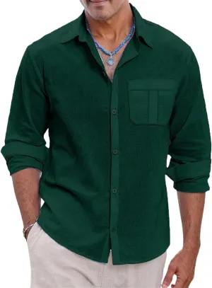 Button Down Shirts for Men Linen T-Shirt Casual Long Sleeve Regular Fit Cotton Beach Shirts