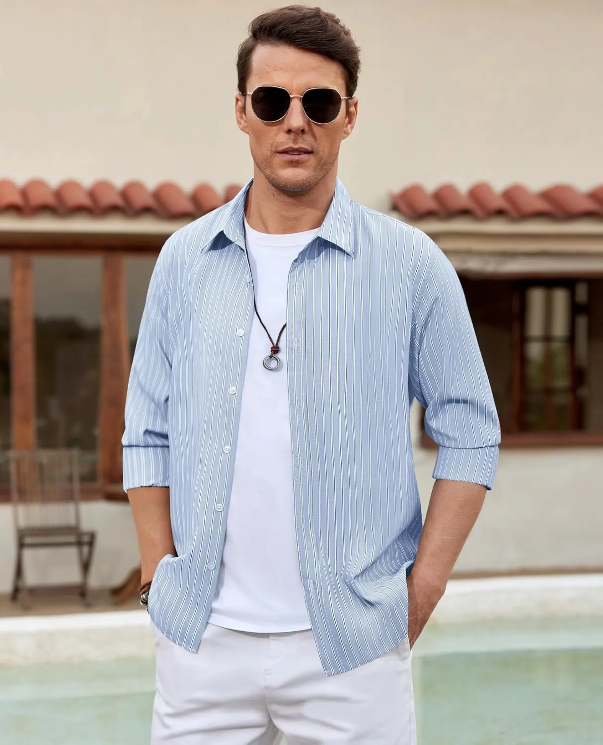 Button Up Shirts Long Sleeve Mens Casual Shirts Untucked Shirts for Men Button Down Shirt Mens Striped Shirt
