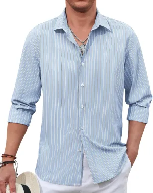 Button Up Shirts Long Sleeve Mens Casual Shirts Untucked Shirts for Men Button Down Shirt Mens Striped Shirt