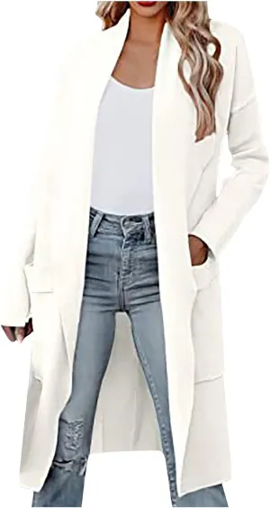Cardigans for Women Trendy Casual Open Front Winter Coats Comfy Flowy Long Sleeve Trench Coats Tops with Pockets