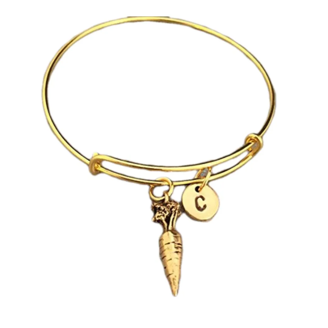 Carrot bangle, carrot charm bracelet, expandable bangle, charm bangle, personalized bracelet, initial bracelet, monogram