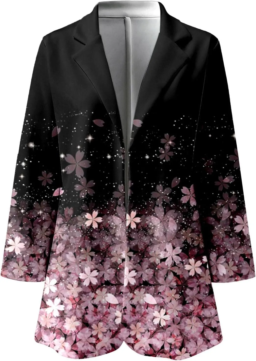 Casual Blazers Jacket for Women Long Sleeve Lapel Cardigan Open Front Printed Coat Office Work Non Button Closure Light