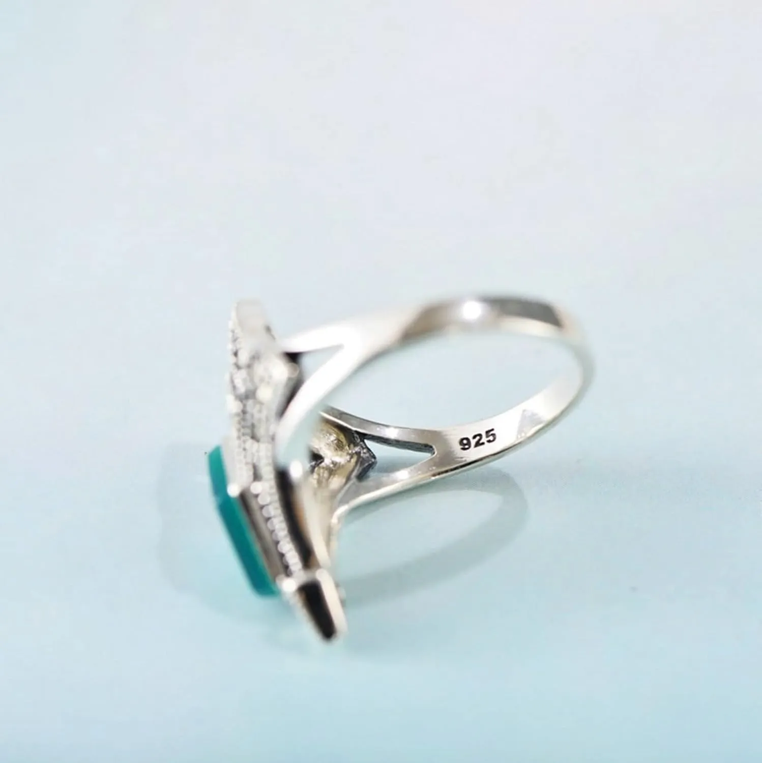 Casual Rings for Women, Finger Knuckle Rings Geometric Green OnyRing 925 Sterling Silver(M 1/2)