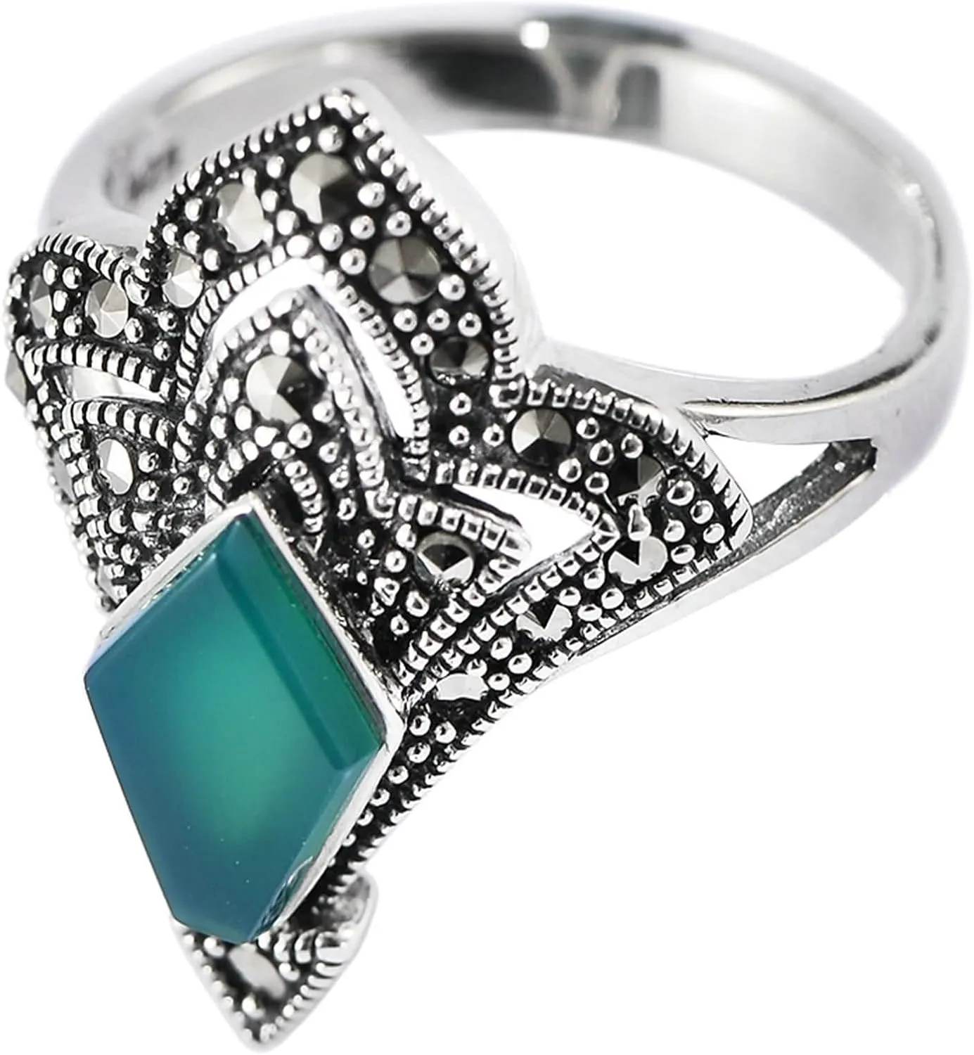 Casual Rings for Women, Finger Knuckle Rings Geometric Green OnyRing 925 Sterling Silver(M 1/2)