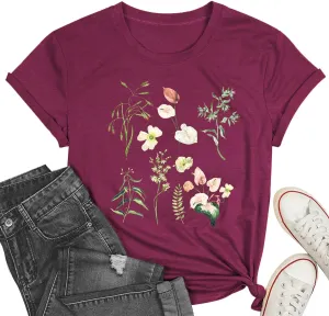 Cat Shirts for Women Flower Tee Shirts Womens Dandelion T-Shirt Cute Dandelion Cat Graphic Print Shirts