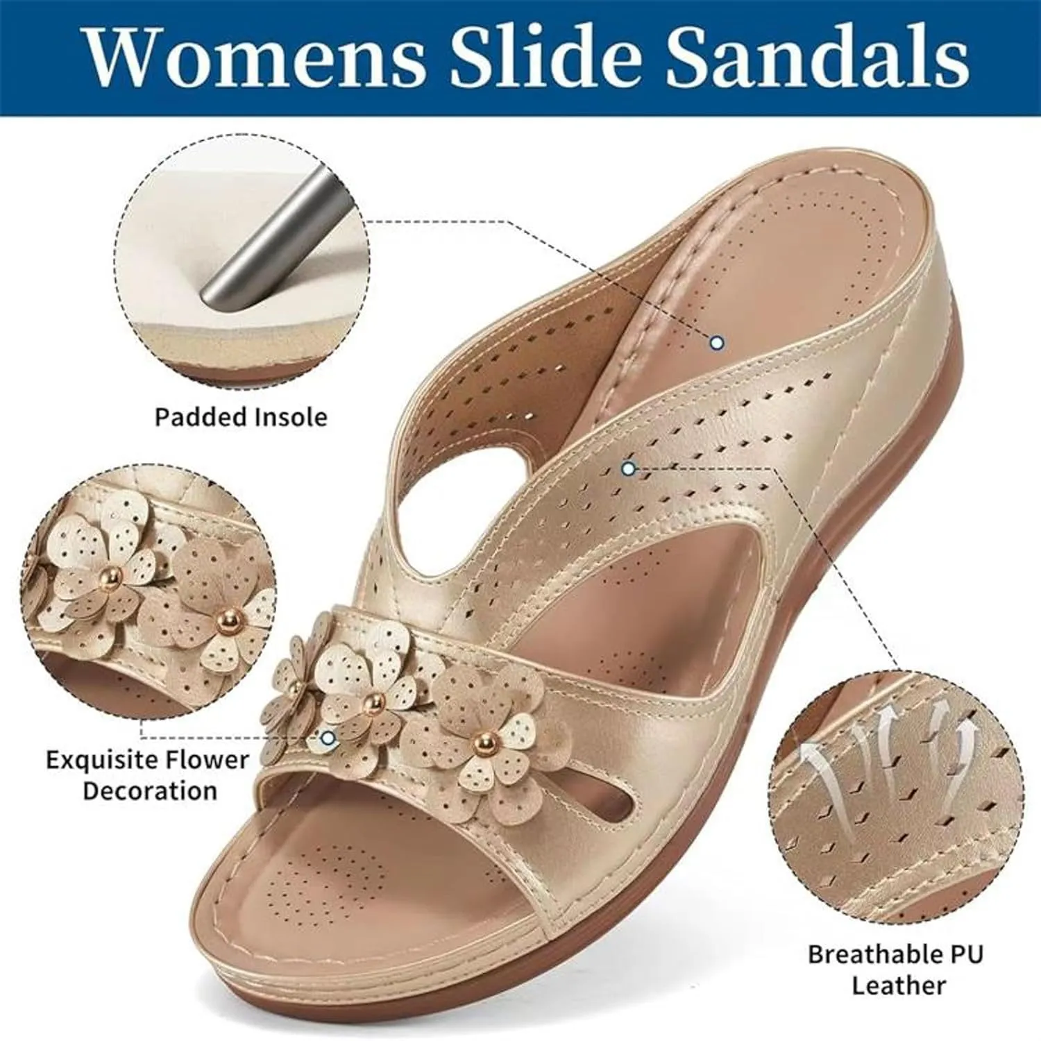 Cathalem Orthopedic Sandals for Women Slip On Dressy Summer Comfortable Slides Sandals Lightweight Memory Foam Platform Shoes