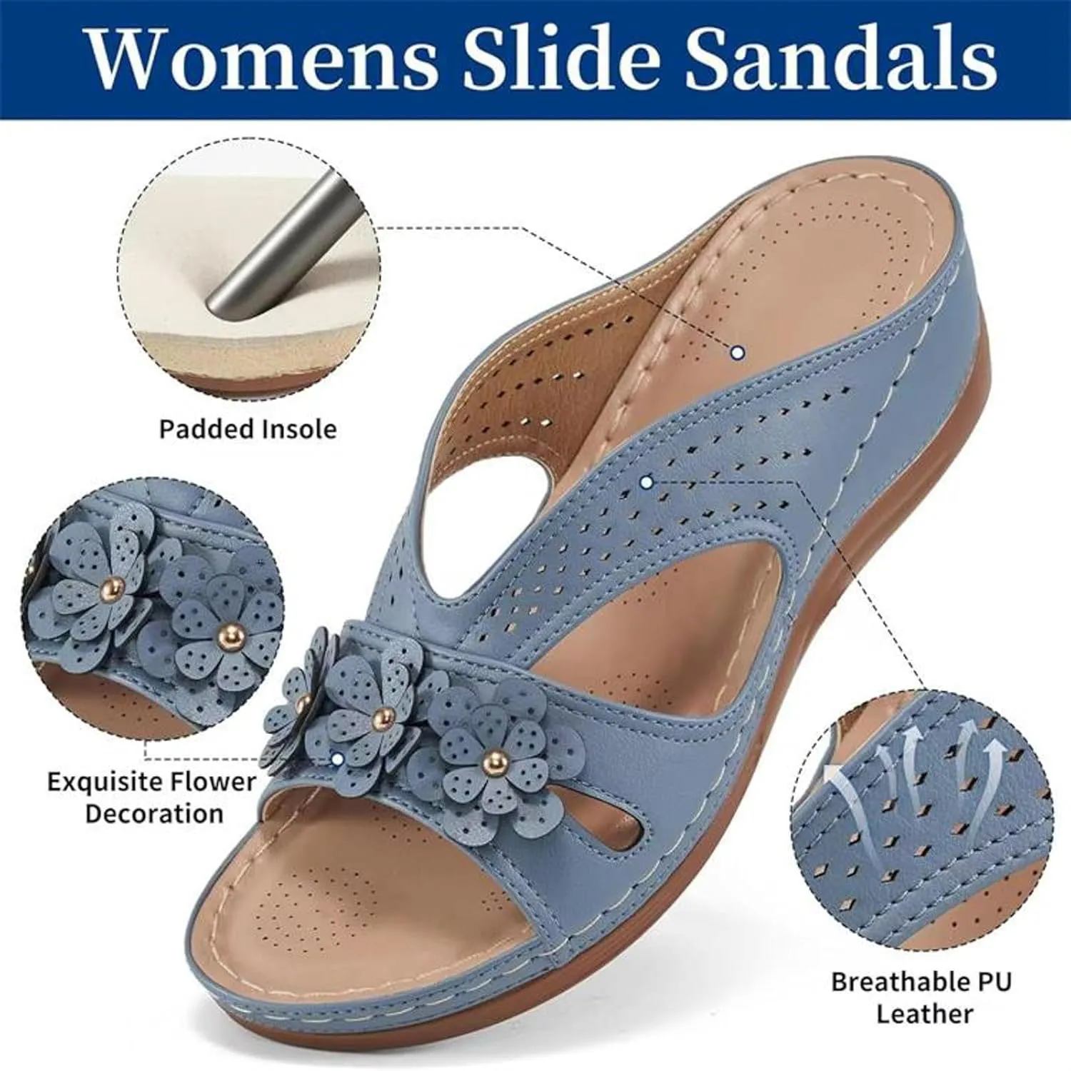 Cathalem Orthopedic Sandals for Women Slip On Dressy Summer Comfortable Slides Sandals Lightweight Memory Foam Platform Shoes