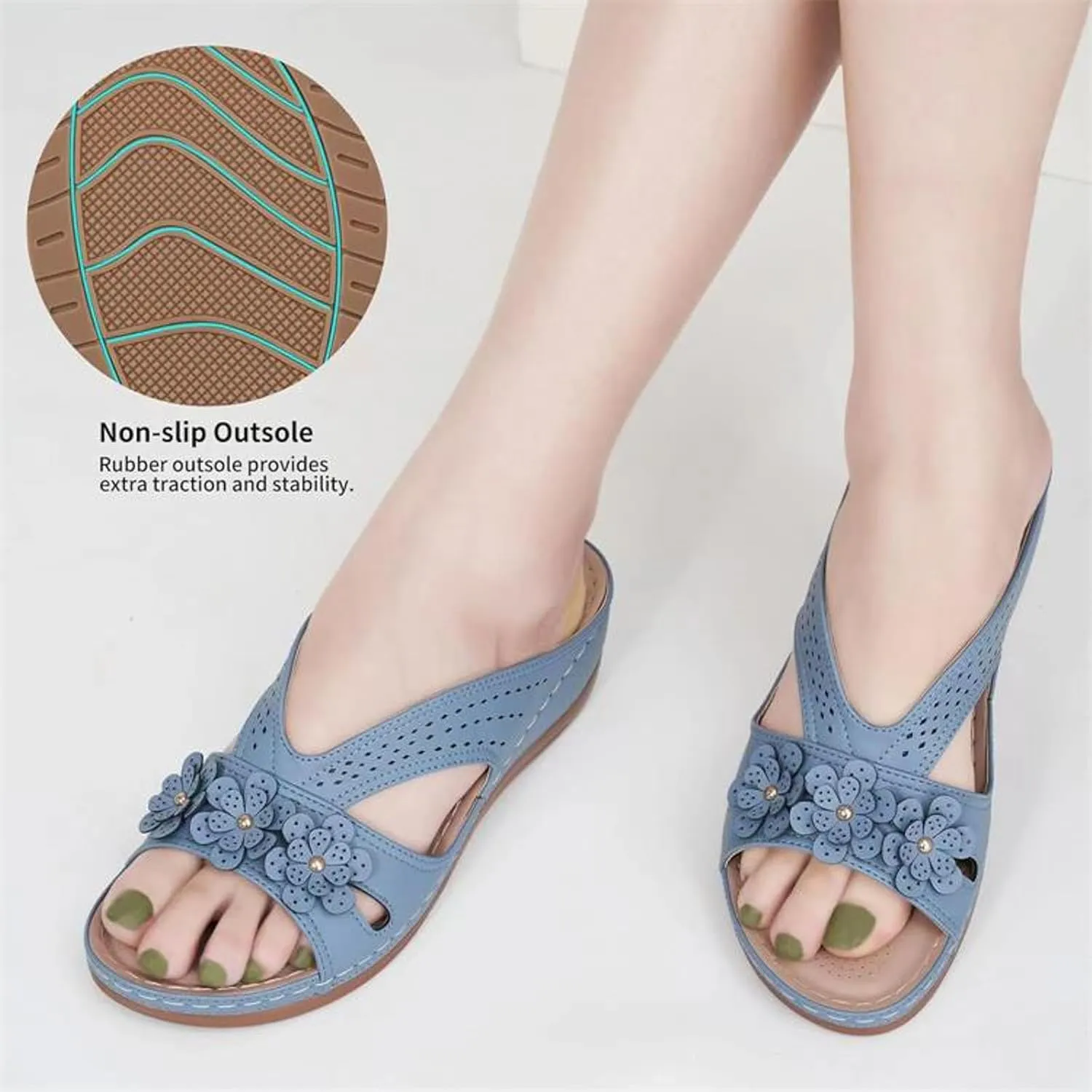 Cathalem Orthopedic Sandals for Women Slip On Dressy Summer Comfortable Slides Sandals Lightweight Memory Foam Platform Shoes