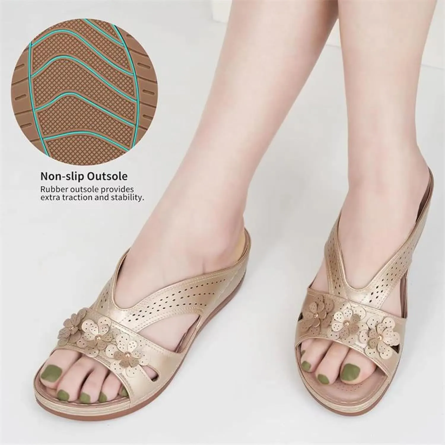 Cathalem Orthopedic Sandals for Women Slip On Dressy Summer Comfortable Slides Sandals Lightweight Memory Foam Platform Shoes