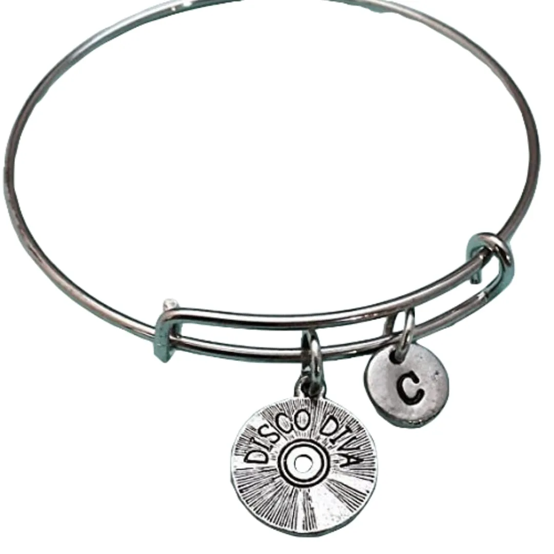CD bangle, CD charm bracelet, expandable bangle, charm bangle, personalized bracelet, initial bracelet, monogram