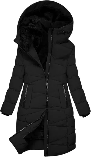 Ceboyel Women Zip Up Quilted Puffer Jackets Warm Winter Coats Long Sleeve Hooded Jacket Clothes Outerwear With Pockets