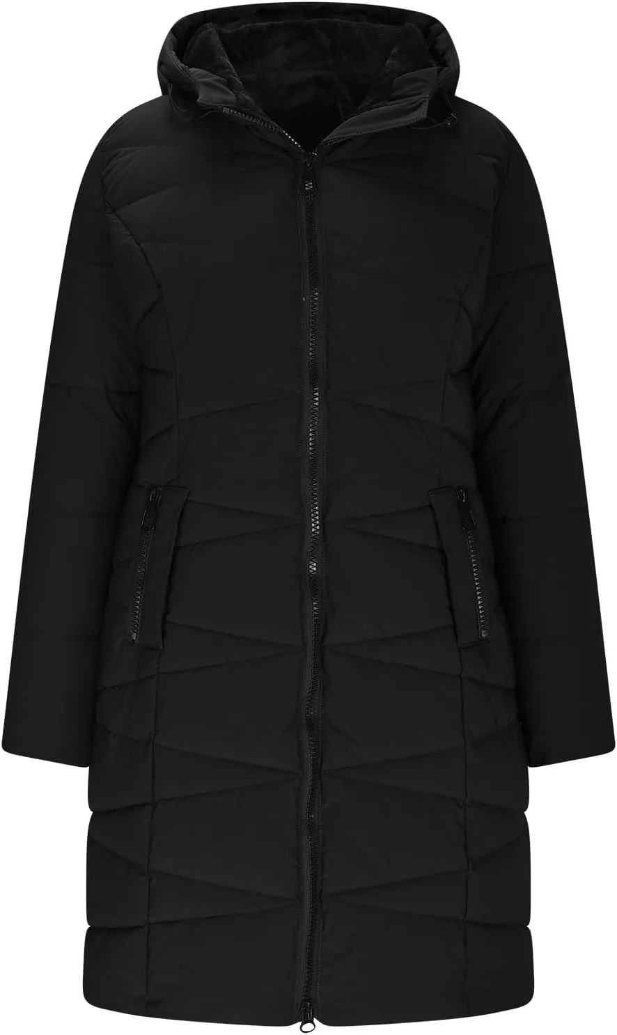Ceboyel Women Zip Up Quilted Puffer Jackets Warm Winter Coats Long Sleeve Hooded Jacket Clothes Outerwear With Pockets